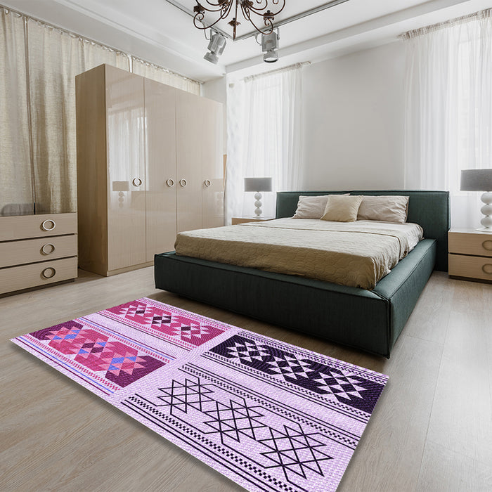 Patterned Blossom Pink Rug in a Bedroom, pat641pur