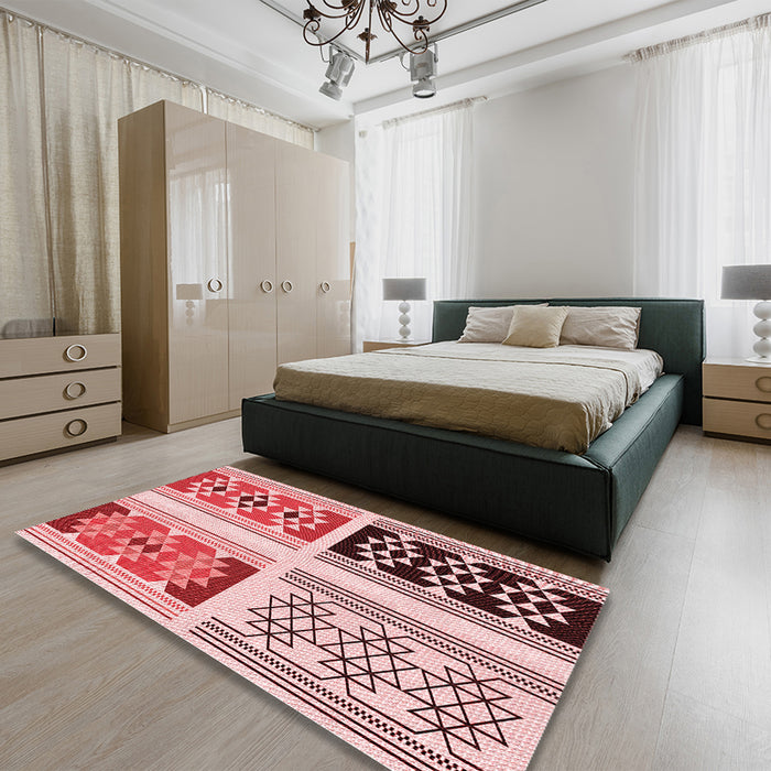 Patterned Deep Rose Pink Rug in a Bedroom, pat641rd