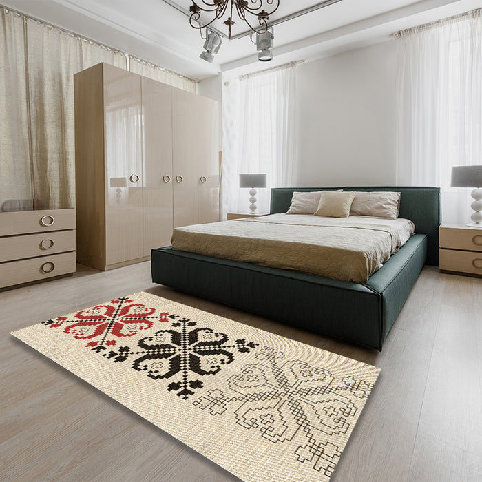 Patterned Wheat Beige Rug in a Bedroom, pat642brn