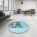 Round Patterned Cadet Blue Green Rug in a Office, pat642lblu