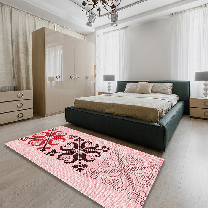 Patterned Red Rug in a Bedroom, pat642rd