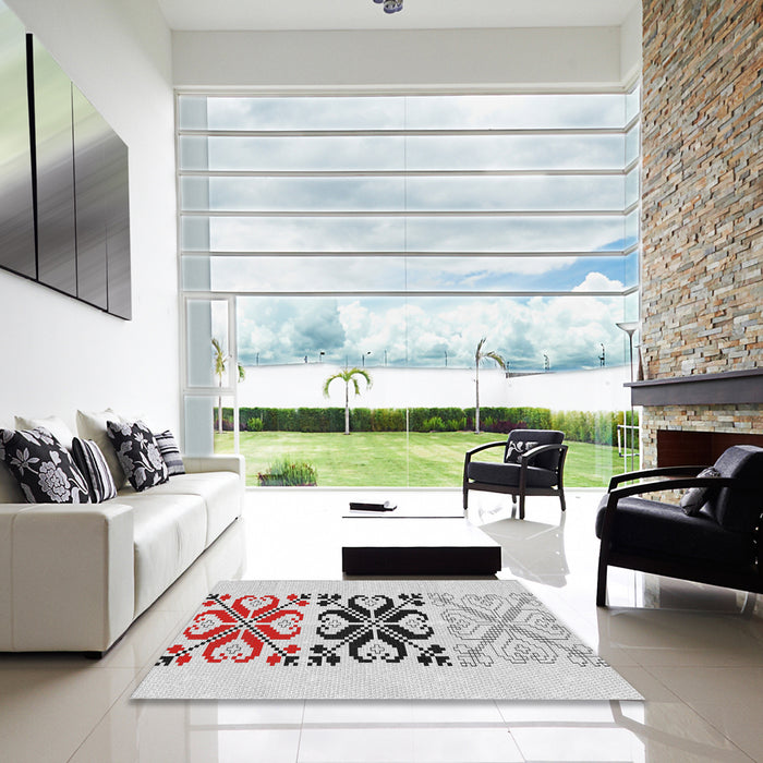 Square Patterned Mauve Taupe Purple Novelty Rug in a Living Room, pat642