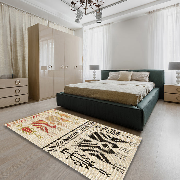 Patterned Vanilla Gold Rug in a Bedroom, pat643brn