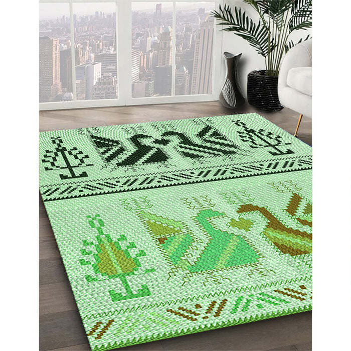 Patterned Mint Green Rug in Family Room, pat643grn