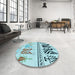 Round Patterned Deep-Sea Green Rug in a Office, pat643lblu