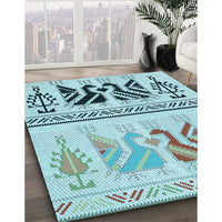 Patterned Deep-Sea Green Rug, pat643lblu