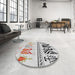 Round Machine Washable Transitional Off White Beige Rug in a Office, wshpat643