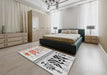 Patterned Off White Beige Novelty Rug in a Bedroom, pat643