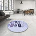 Round Patterned Lavender Blue Rug in a Office, pat644blu