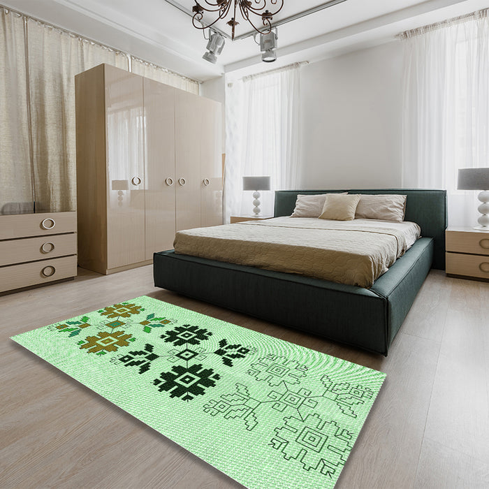Patterned Mint Green Rug in a Bedroom, pat644grn