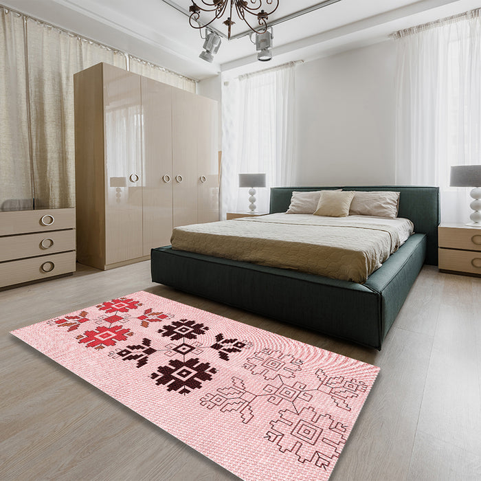 Patterned Red Rug in a Bedroom, pat644rd