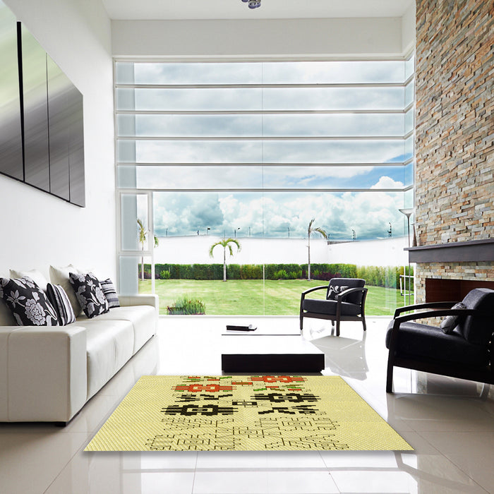 Machine Washable Transitional Sun Yellow Rug in a Kitchen, wshpat644yw