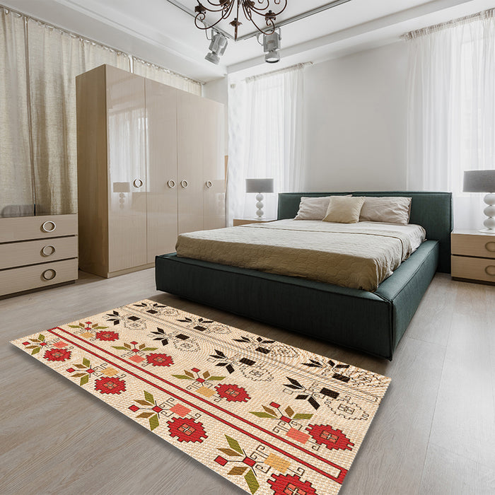 Patterned Red Rug in a Bedroom, pat645org