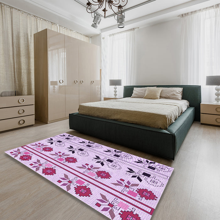 Patterned Orchid Purple Rug in a Bedroom, pat645pur