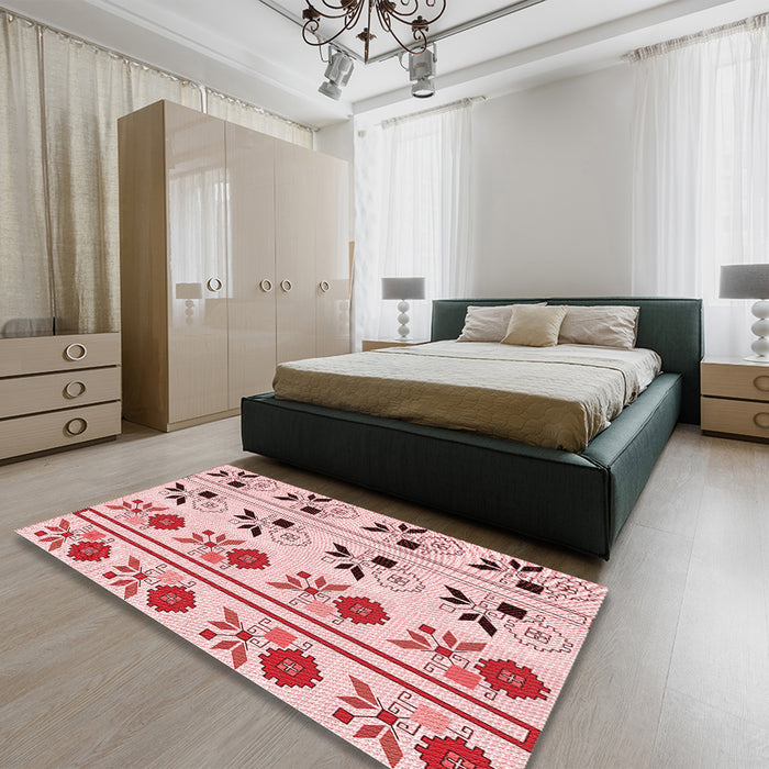 Patterned Red Rug in a Bedroom, pat645rd