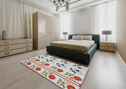 Patterned Pearl White Beige Novelty Rug in a Bedroom, pat645