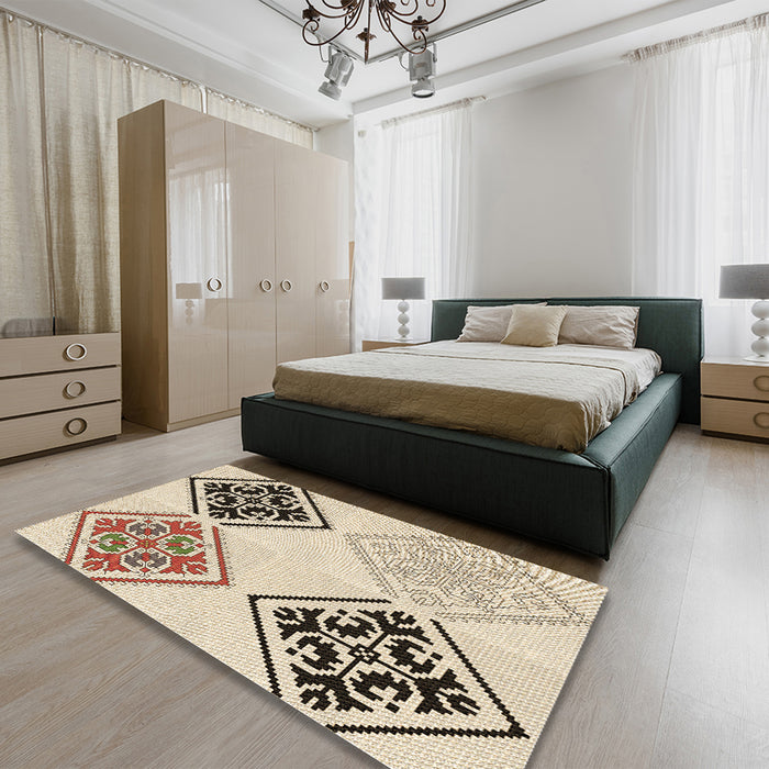 Patterned Wheat Beige Rug in a Bedroom, pat646brn