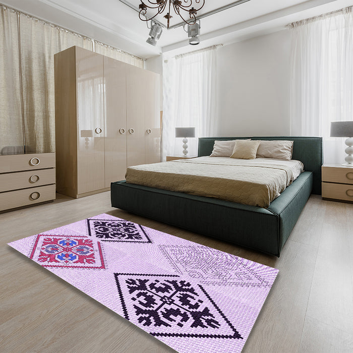 Patterned Orchid Purple Rug in a Bedroom, pat646pur