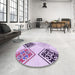 Round Patterned Orchid Purple Rug in a Office, pat646pur