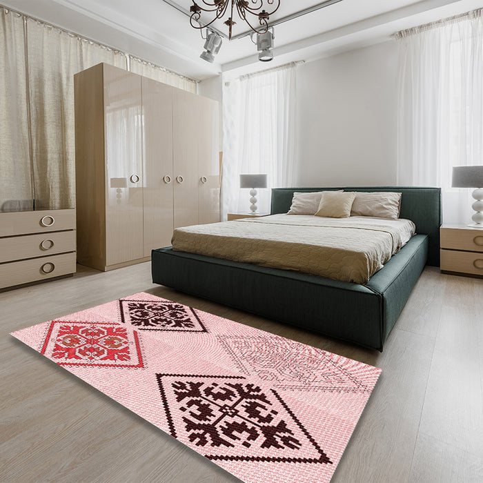 Round Machine Washable Transitional Light Rose Pink Rug in a Office, wshpat646rd
