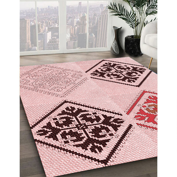 Patterned Light Rose Pink Rug in Family Room, pat646rd
