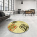 Round Patterned Dark Golden Brown Rug in a Office, pat646yw