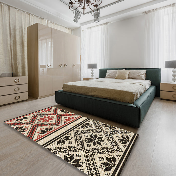 Patterned Khaki Gold Rug in a Bedroom, pat647brn