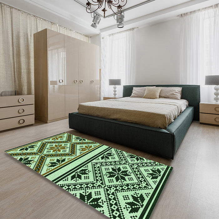 Patterned Light Green Rug in a Bedroom, pat647grn