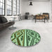 Round Patterned Light Green Rug in a Office, pat647grn