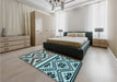 Patterned Dark Gray Black Rug in a Bedroom, pat647lblu