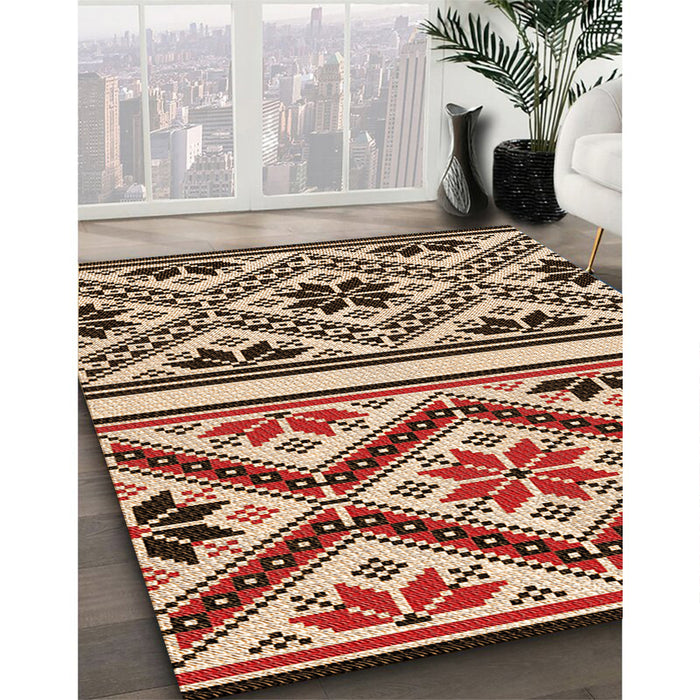 Patterned Pastel Orange Rug in Family Room, pat647org