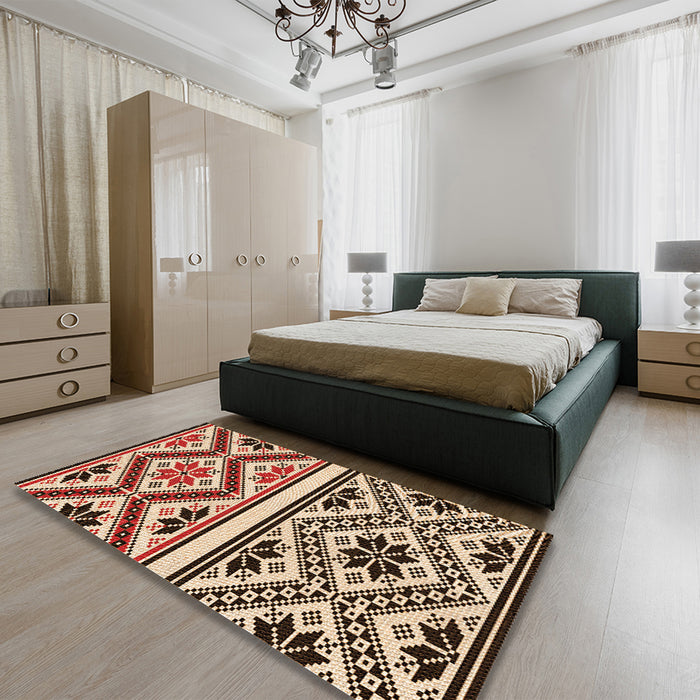 Patterned Pastel Orange Rug in a Bedroom, pat647org