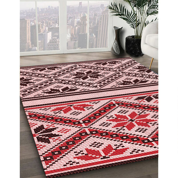 Patterned Saffron Red Rug in Family Room, pat647rd