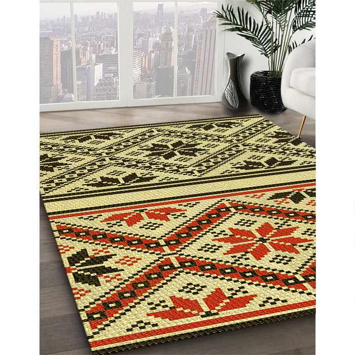 Patterned Red Brown Rug in Family Room, pat647yw