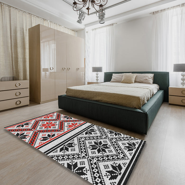 Patterned Gray Novelty Rug in a Bedroom, pat647