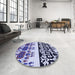 Round Patterned Blue Rug in a Office, pat648blu