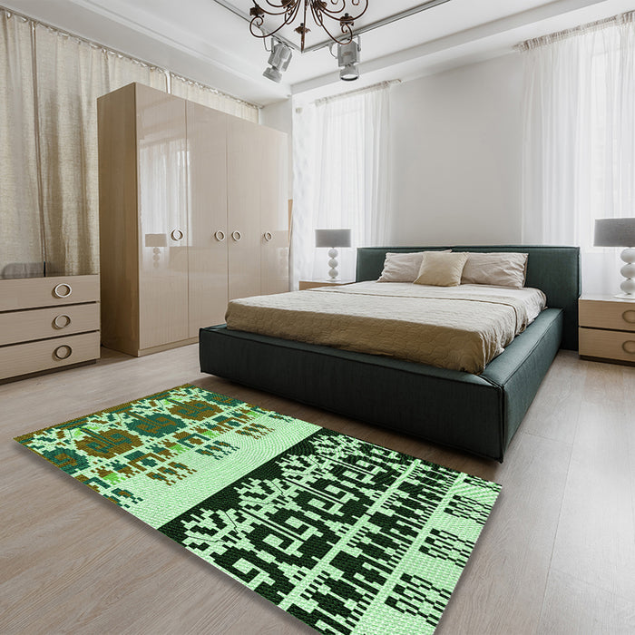 Patterned Light Green Rug in a Bedroom, pat648grn