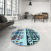 Round Patterned Blue Rug in a Office, pat648lblu