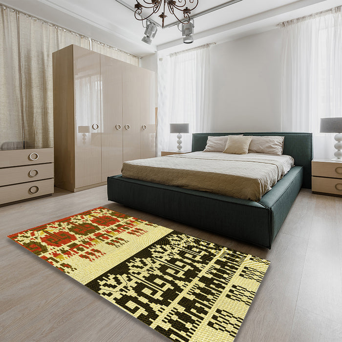 Patterned Red Brown Rug in a Bedroom, pat648yw