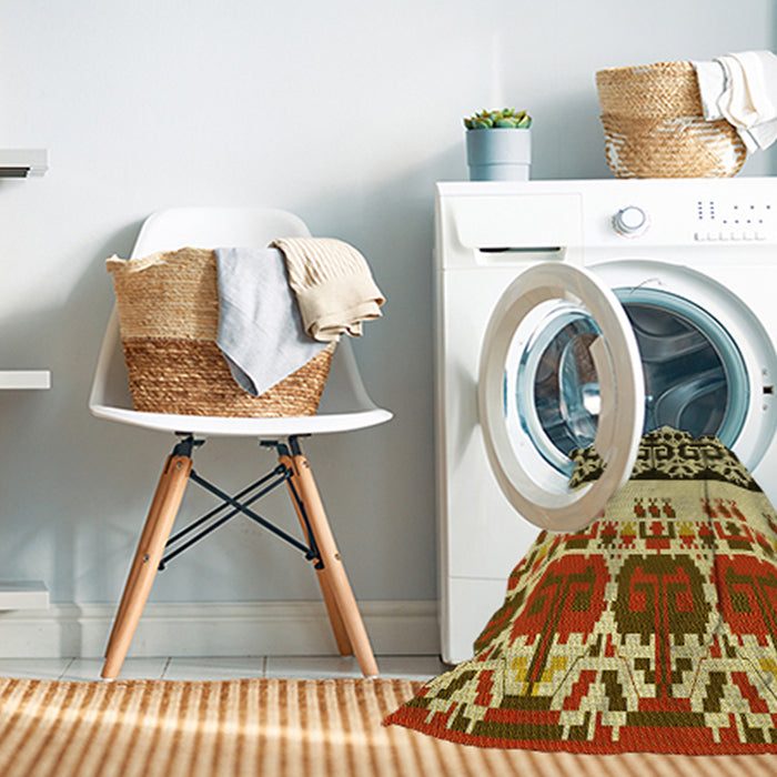 Machine Washable Transitional Red Brown Rug in a Washing Machine, wshpat648yw