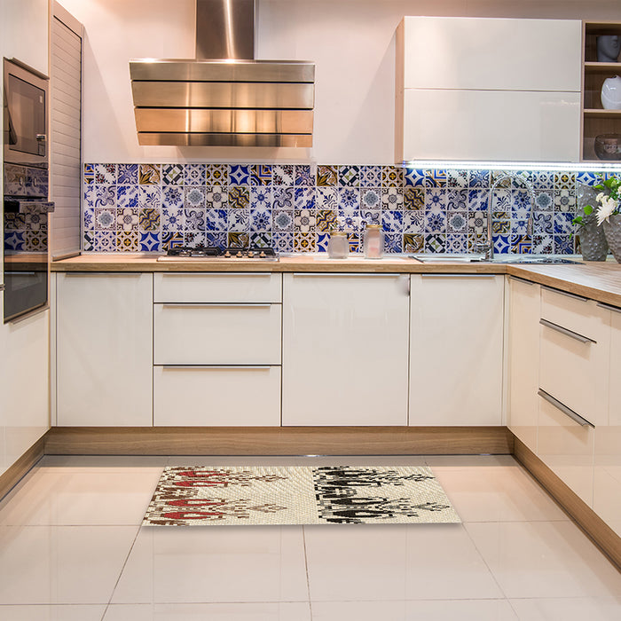 Patterned Sienna Brown Rug in a Kitchen, pat649brn