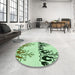 Round Patterned Green Rug in a Office, pat649grn
