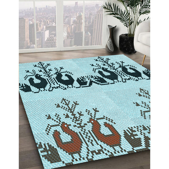 Patterned Sea Green Rug in Family Room, pat649lblu