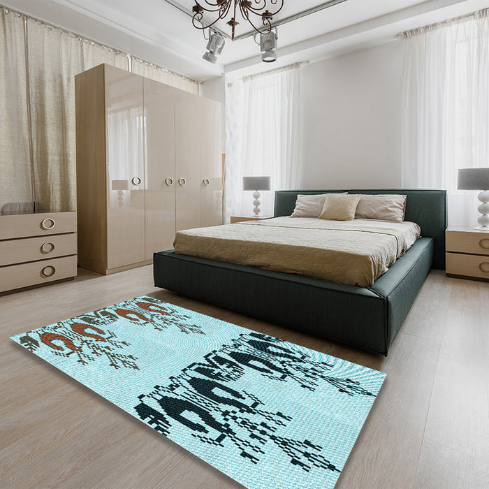 Patterned Sea Green Rug in a Bedroom, pat649lblu
