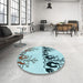 Round Patterned Sea Green Rug in a Office, pat649lblu