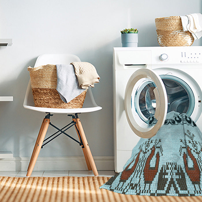 Machine Washable Transitional Green Rug in a Washing Machine, wshpat649lblu