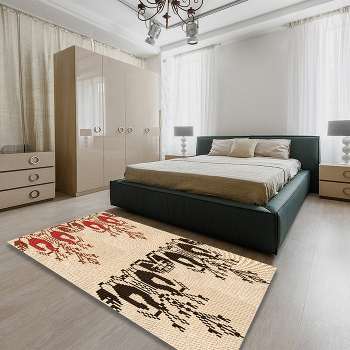 Patterned Red Rug in a Bedroom, pat649org