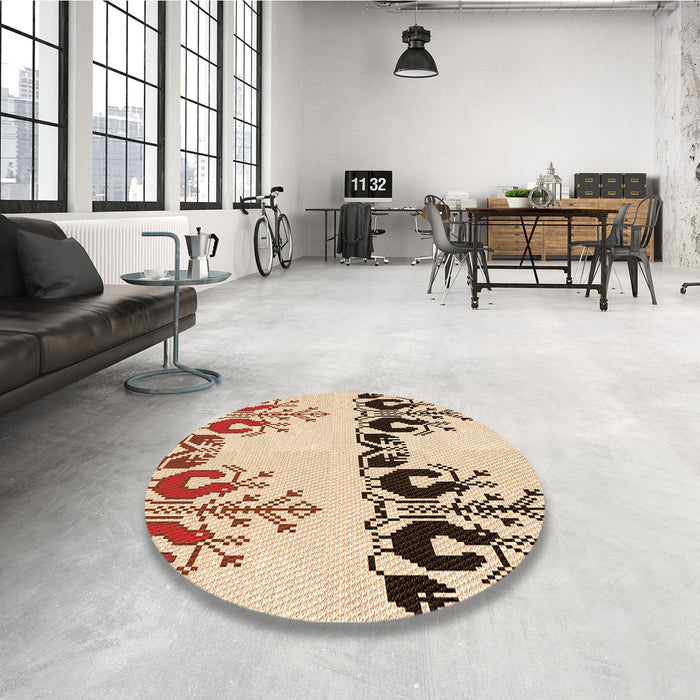 Round Patterned Red Rug in a Office, pat649org
