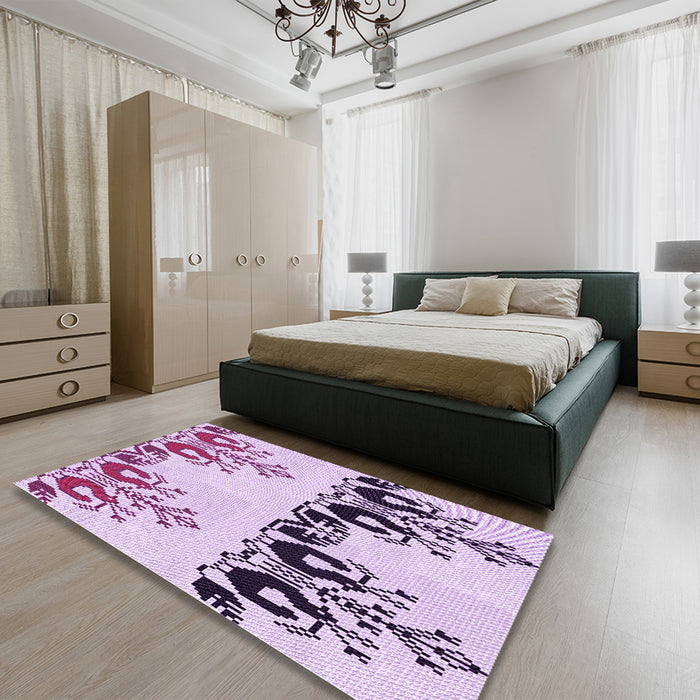 Patterned Orchid Purple Rug in a Bedroom, pat649pur