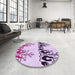 Round Patterned Orchid Purple Rug in a Office, pat649pur